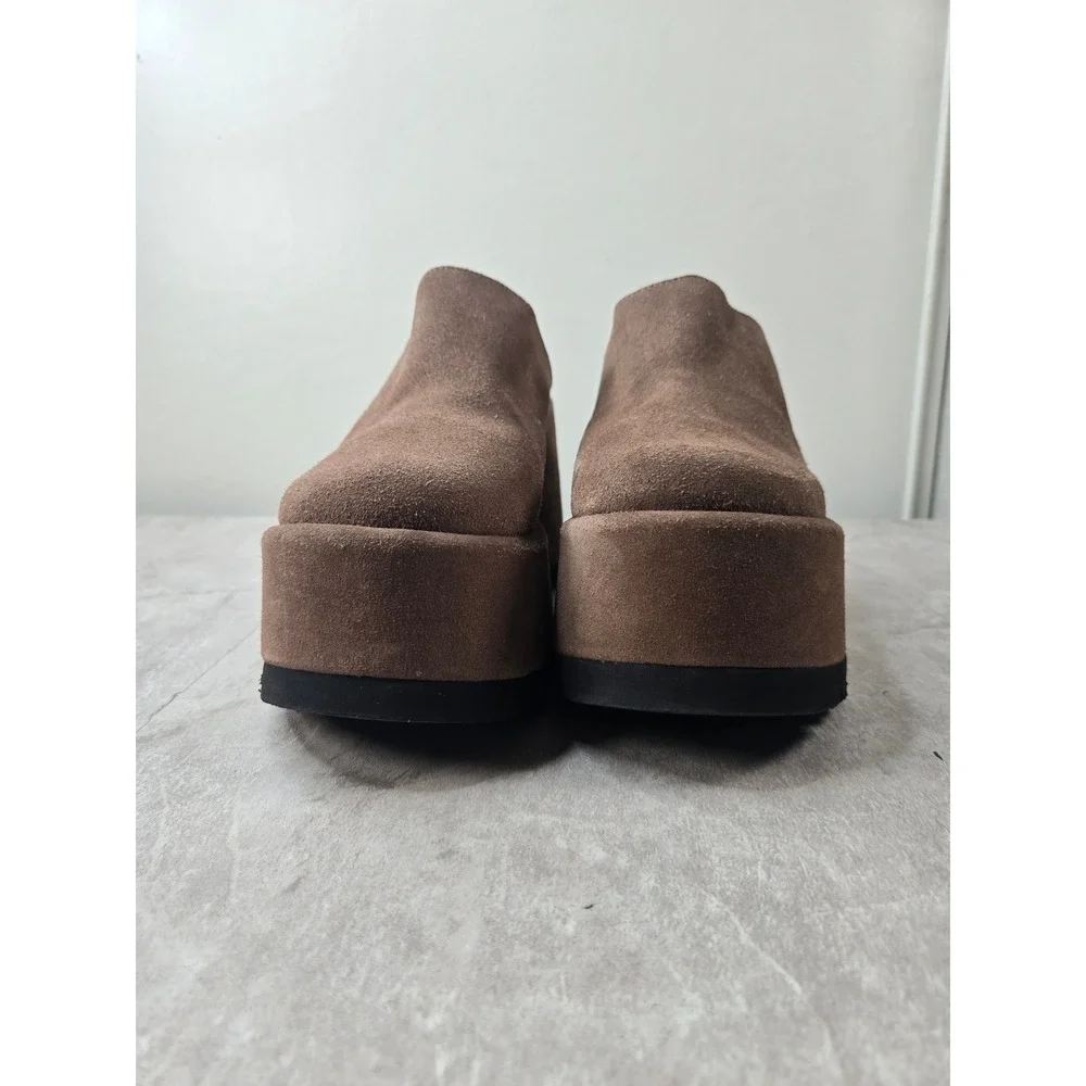 Free People Avery Platform Wedge Mules Sz 7.5 Brown Suede Chunky Clogs Retro Y2K